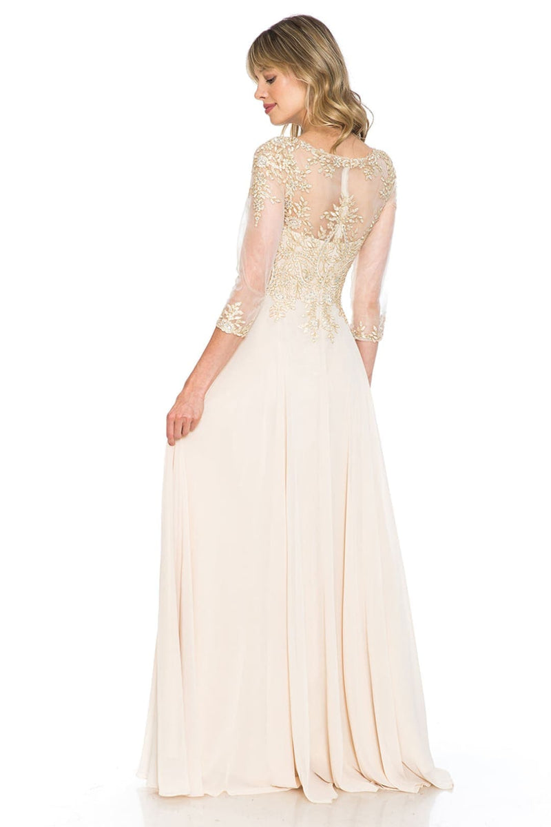 Embroidered 3/4 Sleeve Mother Of The Bride Dress Modest Evening Gown
