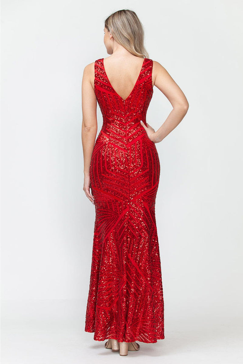Lenovia USA 5150 V-Neck Mermaid Sequined Long Evening Prom Dress-New Collection