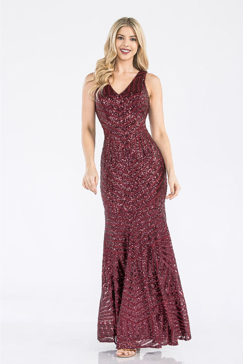 Lenovia USA 5150 V-Neck Mermaid Sequined Long Evening Prom Dress-New Collection