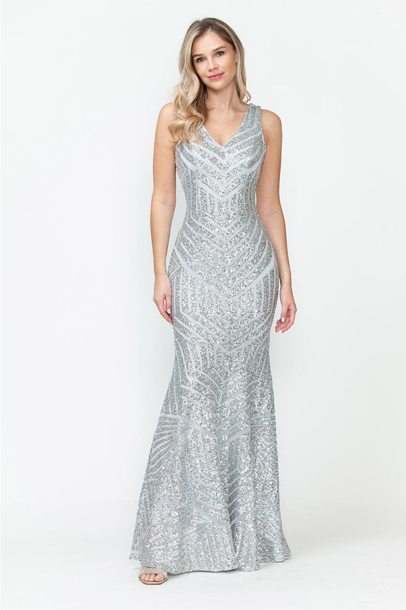 Lenovia USA 5150 V-Neck Mermaid Sequined Long Evening Prom Dress-New Collection