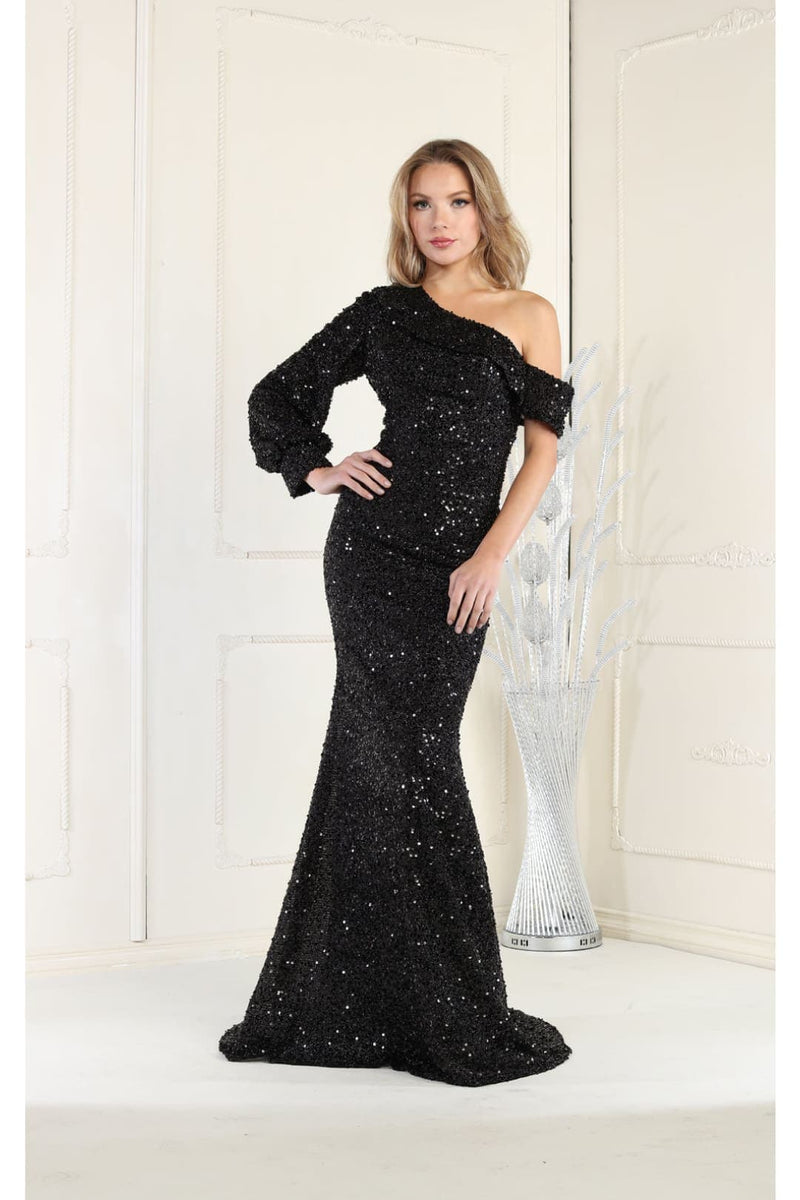 One Sleeve Sequin Prom Dress Long Mermaid Formal Gown