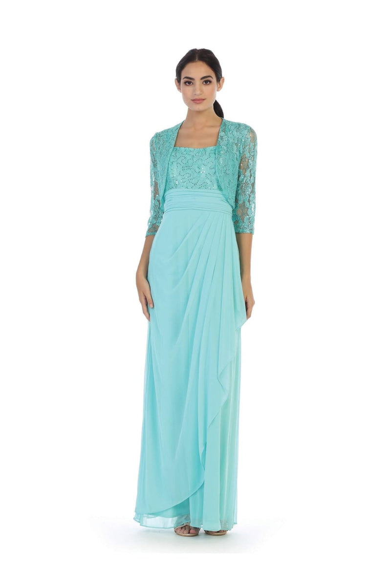 Eva USA 3094 Long Mother Of The Bride Lace Chiffon Jacket Dress