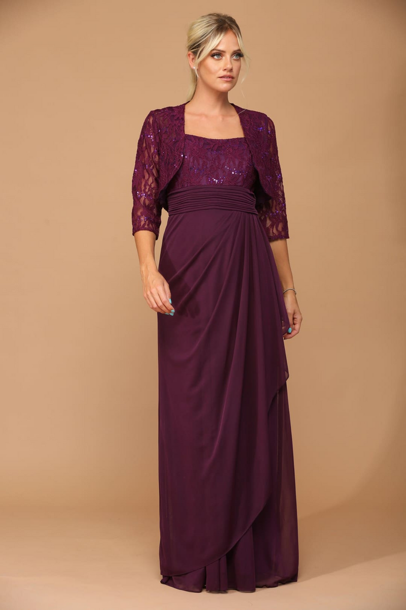 Eva USA 3094 Long Mother Of The Bride Lace Chiffon Jacket Dress