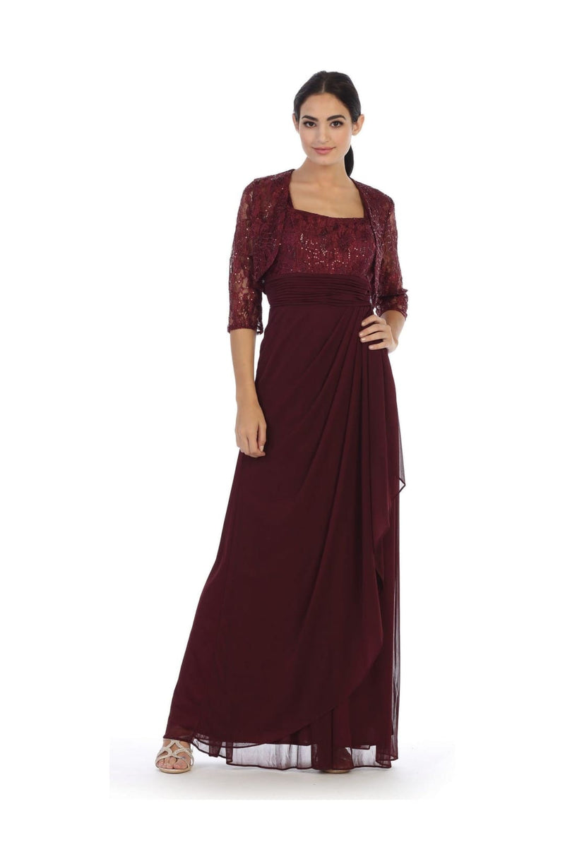 Eva USA 3094 Long Mother Of The Bride Lace Chiffon Jacket Dress