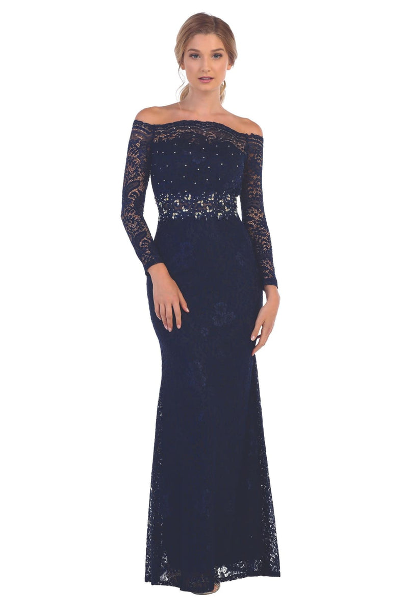 Eva USA 3287 Long Off-Shoulder Formal Lace Evening Party Dress