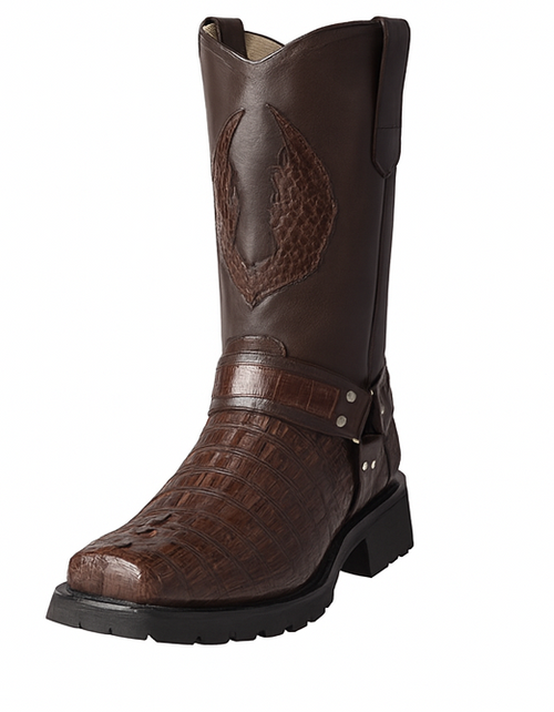 Los Altos Boot - Los Altos Cowboy Boots - Men's Biker Design Genuine Leather Caiman Tail Western Boots with Industrial Sole