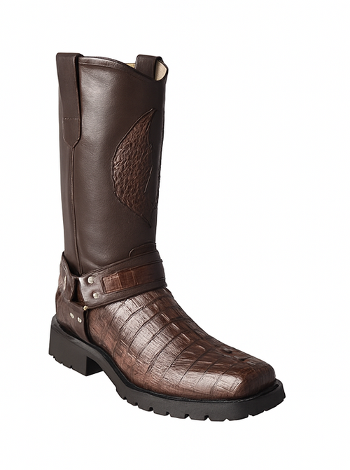Los Altos Boot - Los Altos Cowboy Boots - Men's Biker Design Genuine Leather Caiman Tail Western Boots with Industrial Sole