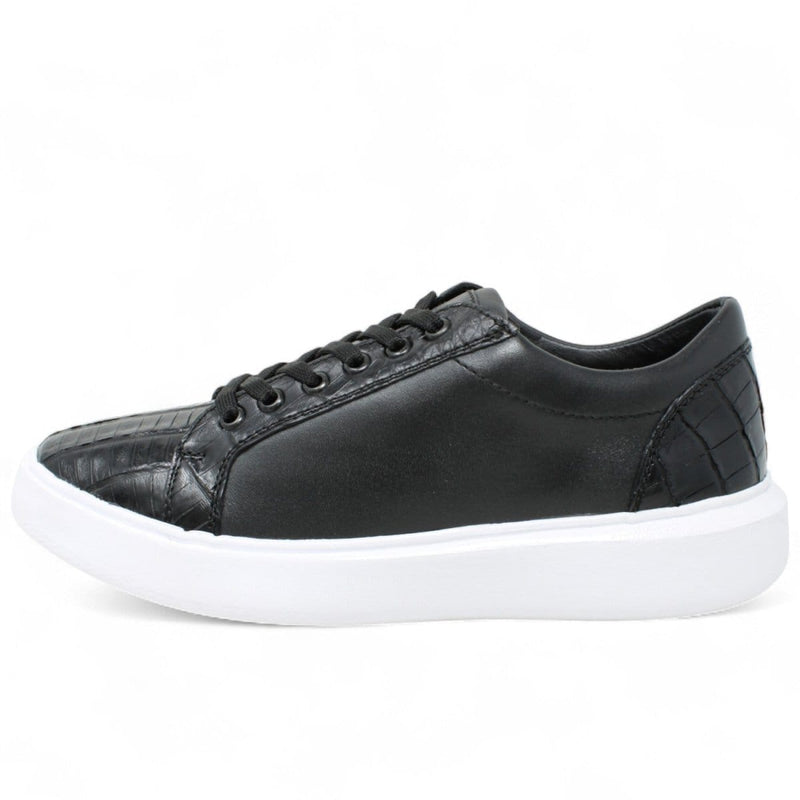 Men's Genuine Caiman Belly Skin and Leather Sneaker Casual Shoes Black Color - Los Altos Boots