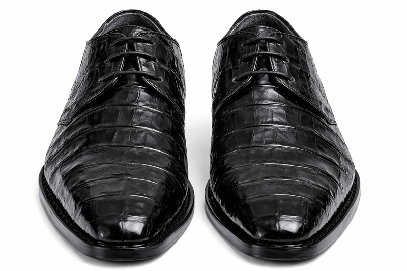 Los Altos Men's Black Crocodile Shoes Italian Toe