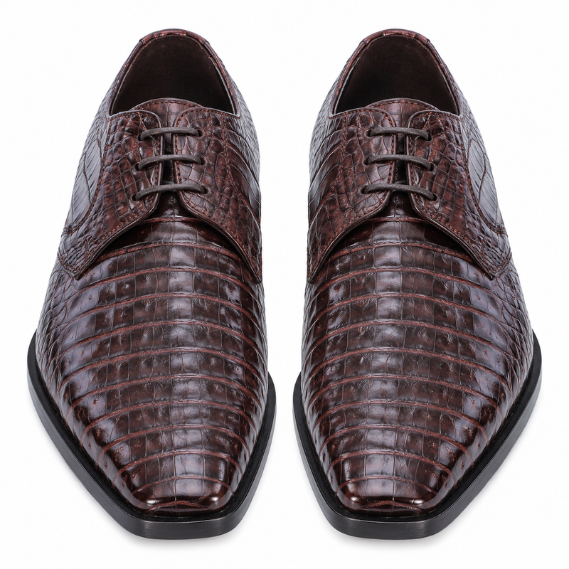 Los Altos Men's Brown Crocodile Shoes Italian Toe Gator Shoes