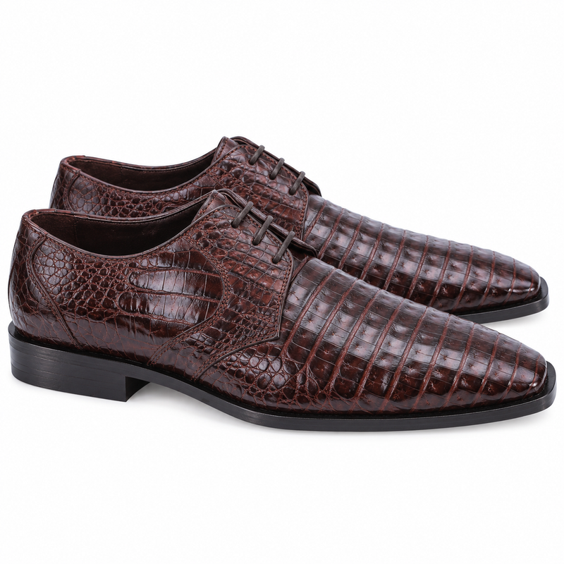 Los Altos Men's Brown Crocodile Shoes Italian Toe Gator Shoes