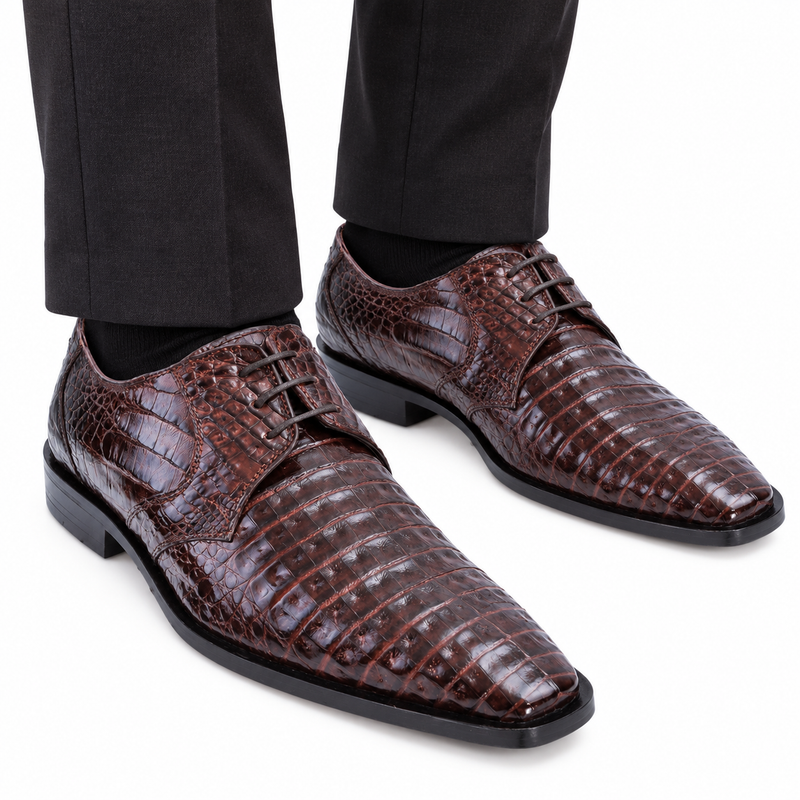 Los Altos Men's Brown Crocodile Shoes Italian Toe Gator Shoes