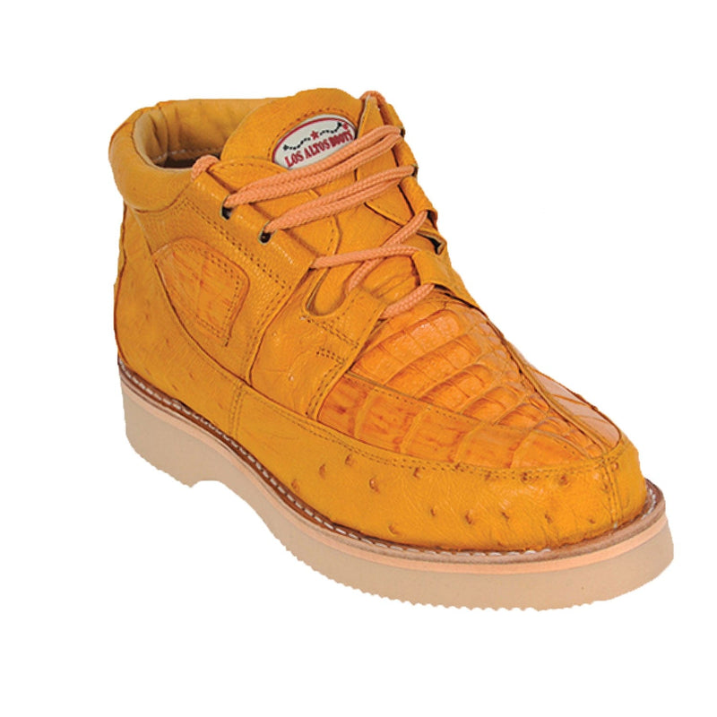 Men's Genuine Caiman and Ostrich Skin Casual Shoes Buttercup Color - Los Altos Boots