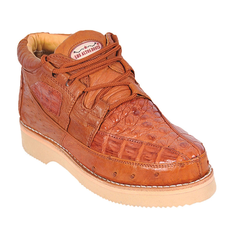 Men's Genuine Caiman and Ostrich Skin Casual Shoes Cognac Color - Los Altos Boots