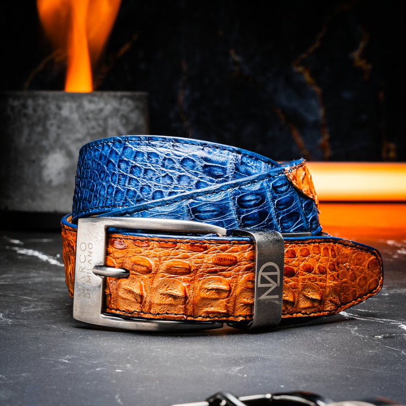 Marco_Di_Milano Luciano Belt: Blue & Brandy Leather Dress Shoe
