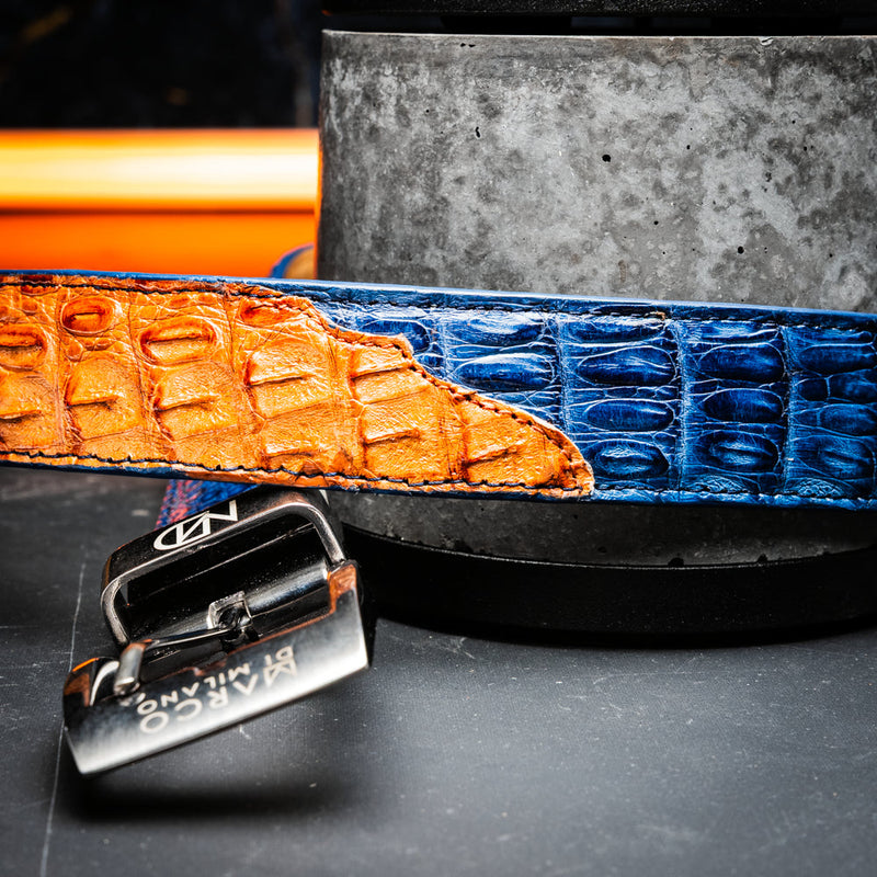 Marco_Di_Milano Luciano Belt: Blue & Brandy Leather Dress Shoe