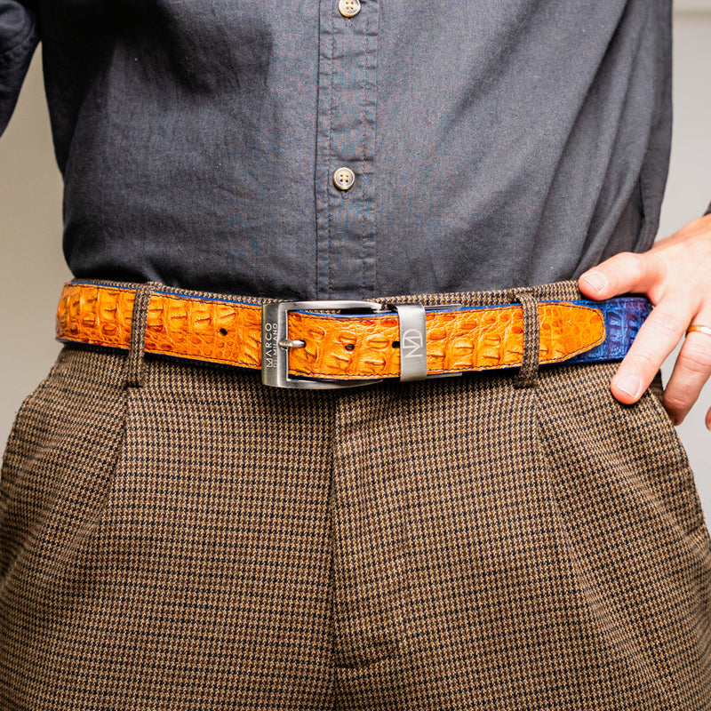 Marco_Di_Milano Luciano Belt: Blue & Brandy Leather Dress Shoe
