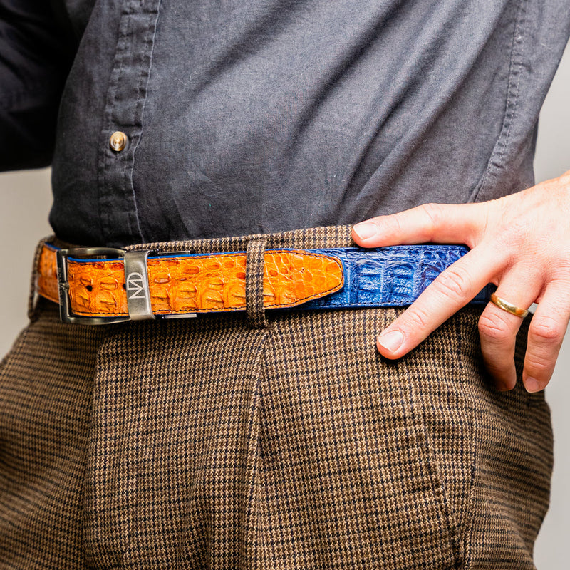Marco_Di_Milano Luciano Belt: Blue & Brandy Leather Dress Shoe