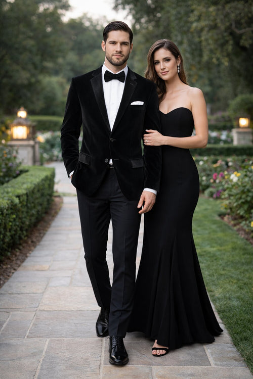 Mens 2 Button Velvet Blazer in Black