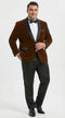 Mens Brown Velvet Tuxedo Jacket – Luxury Black Lapel Velvet Blazer for Wedding, Prom and Formal Events