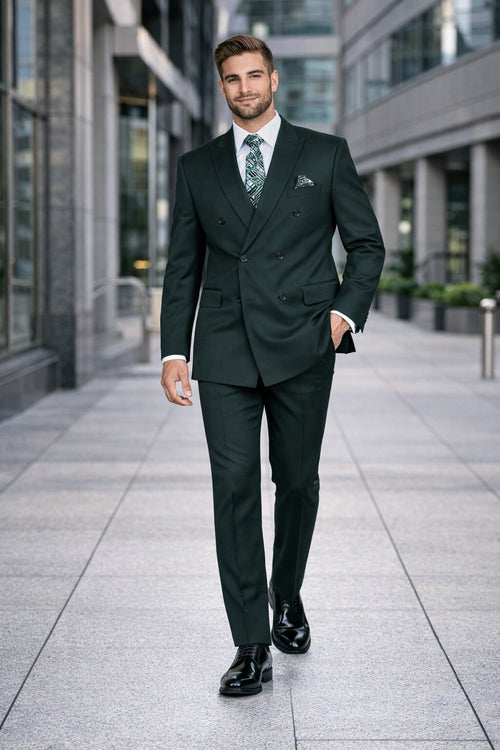 Mens Classic Wool Double Breasted Fit Suit in Hunter Green