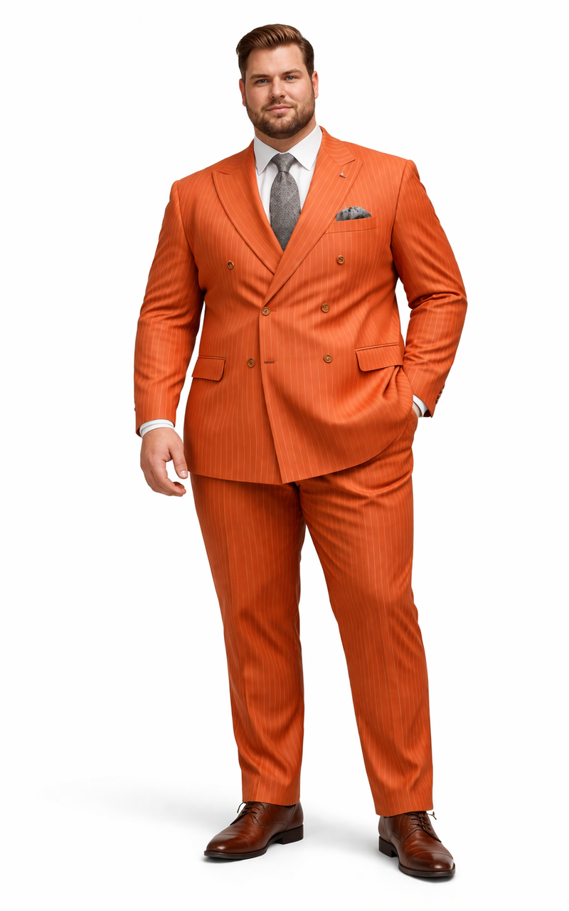 Luxury Mens Orange Pinstripe Suit“ Elegant Formal Outfit