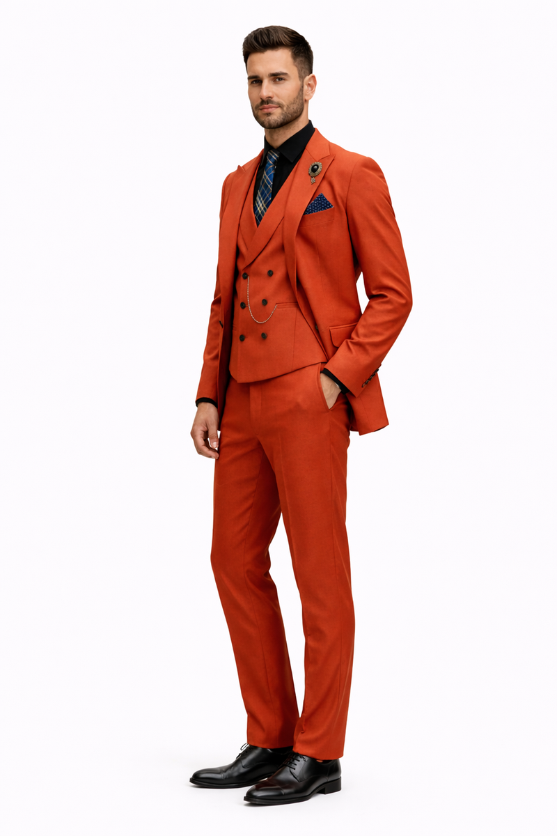 Luxury Mens Red Suit with Vest“ Modern Formal Attire