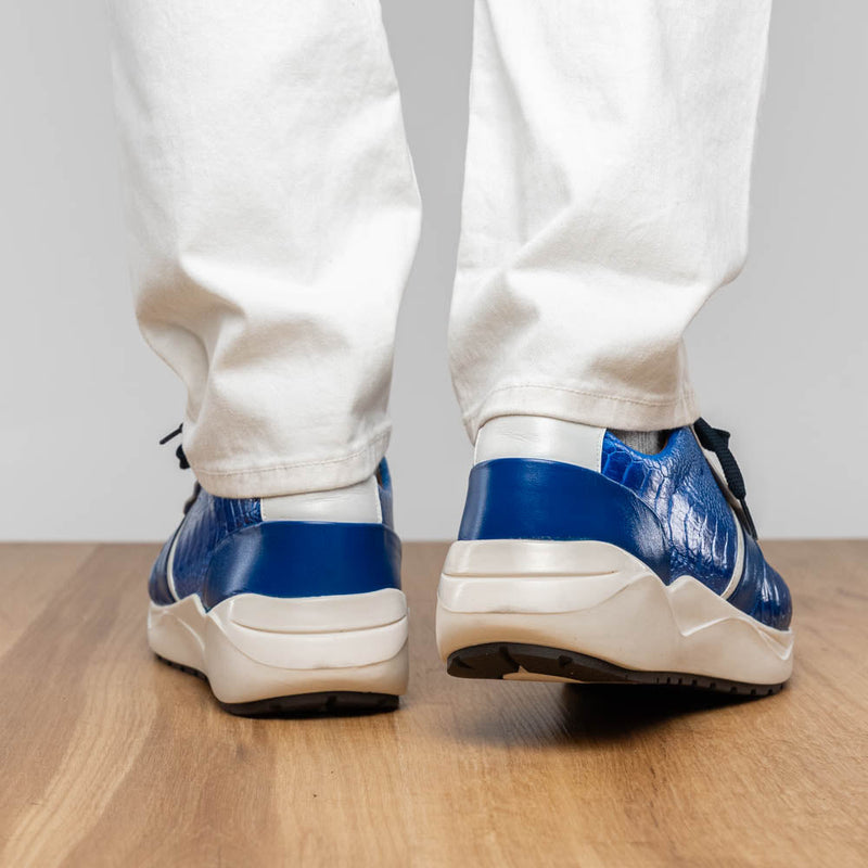 Marco_Di_Milano Lyon: Blue Leather & White Accent Dress Shoe