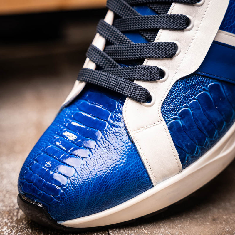 Marco_Di_Milano Lyon: Blue Leather & White Accent Dress Shoe