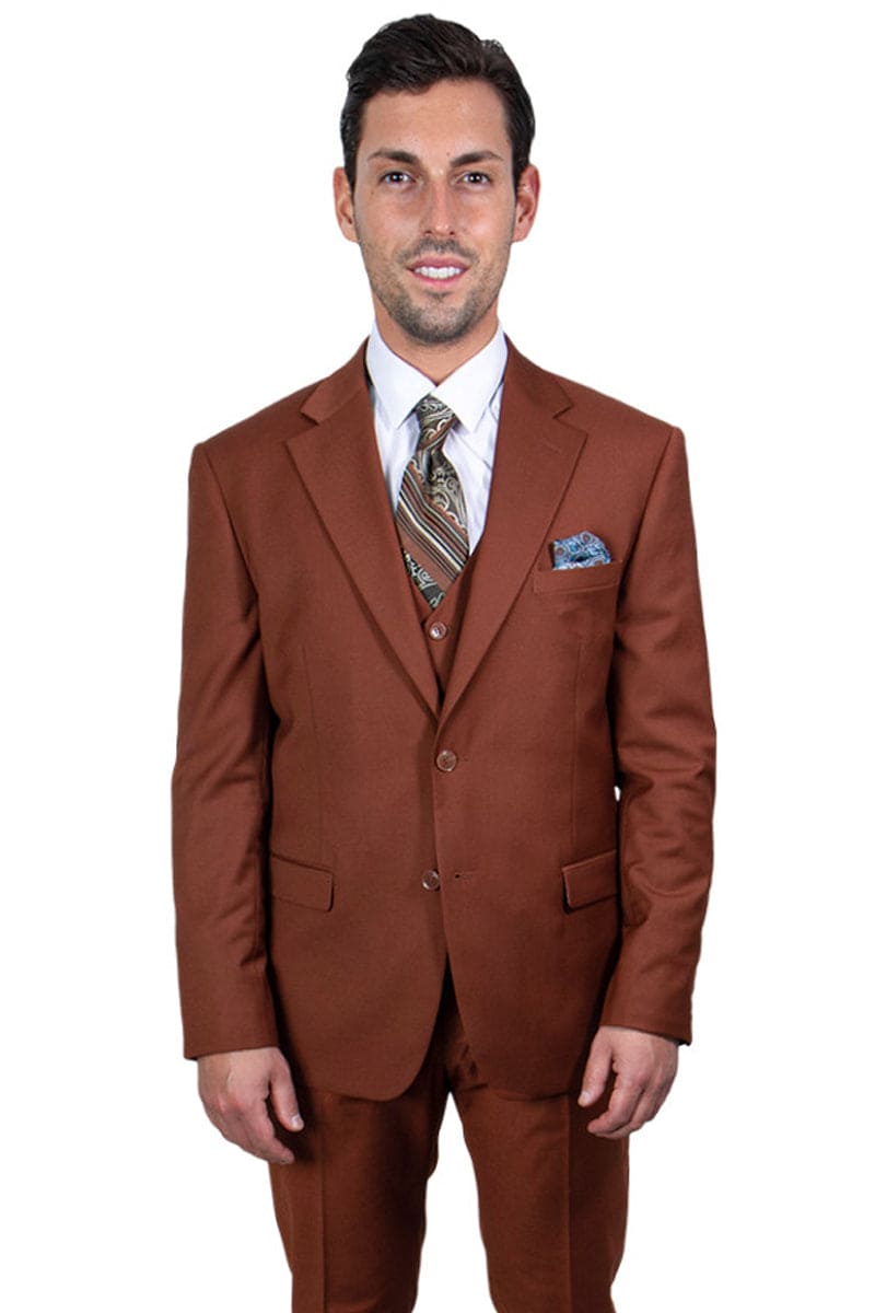 "Mens Stacy Adams Suit - Stacy Adams Suit Men's Two Button Vested Basic Suit - Brown"