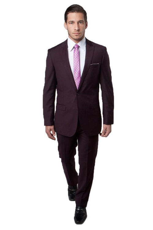 "Eggplant Plum Men's Slim Fit Suit with One Button Peak Lapel"