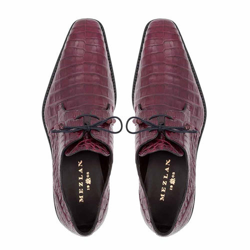 Mezlan Anderson Men’s Lace-Up – Burgundy Genuine Crocodile Leather Dress Shoe, Handmade in Spain