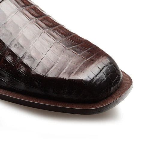 Mezlan Ugo Crocodile Square Toe Lace Up Derby Brown (50200-F)