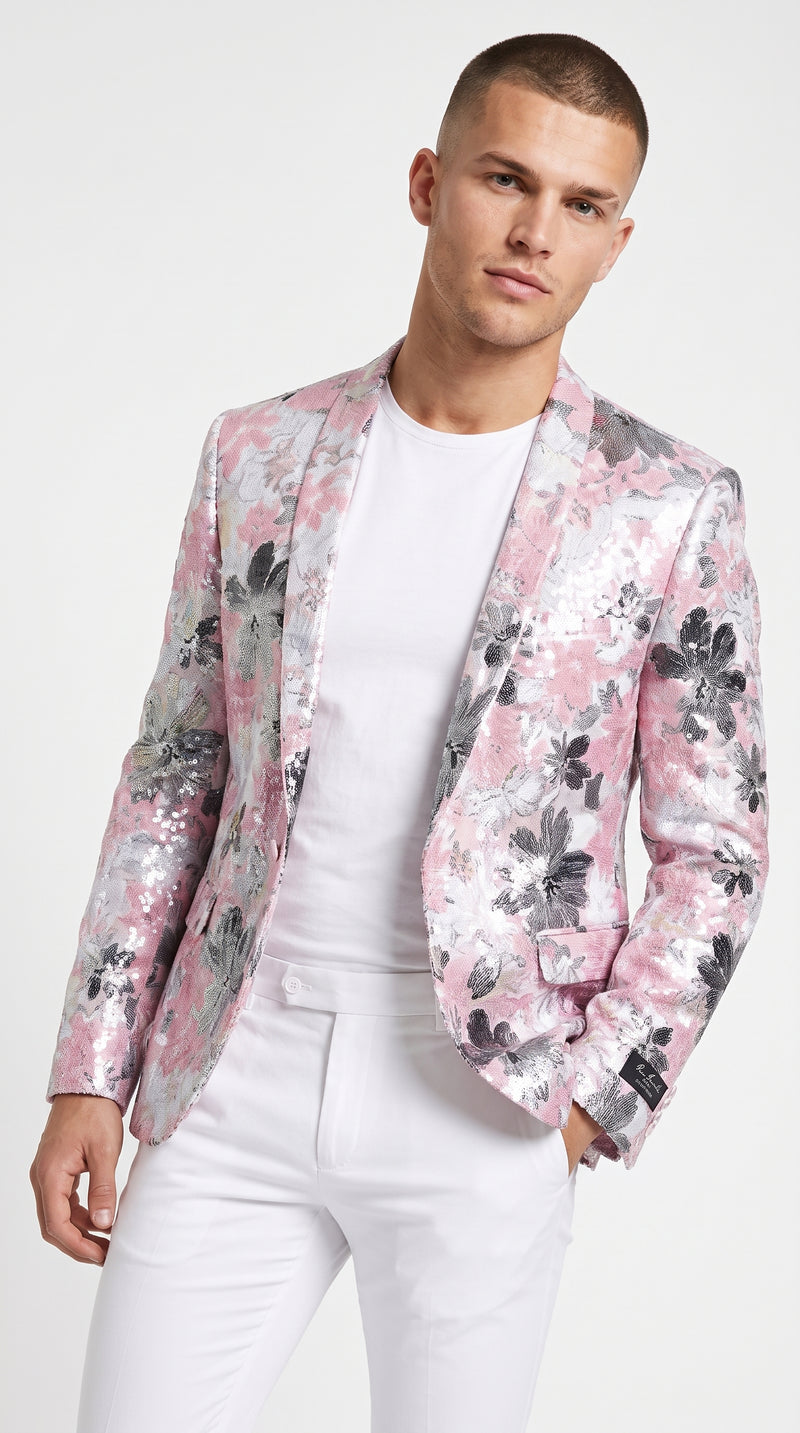 Men’s Pink Paisley Shawl Lapel Prom Tuxedo Jacket – Floral Formal Dinner Jacket for Prom
