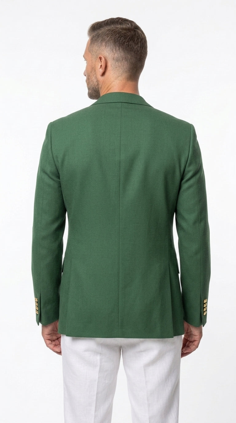 Men’s Green Blazer with Gold Buttons, Four Button Sleeve Dress Casual Sport Coat