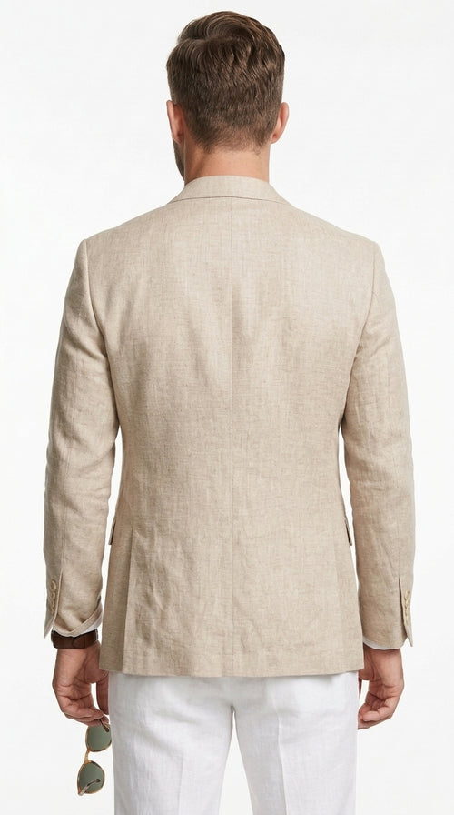 Men’s Sand Linen Cotton 2 Button Sport Coat, Long Sleeve Dress Casual Blazer