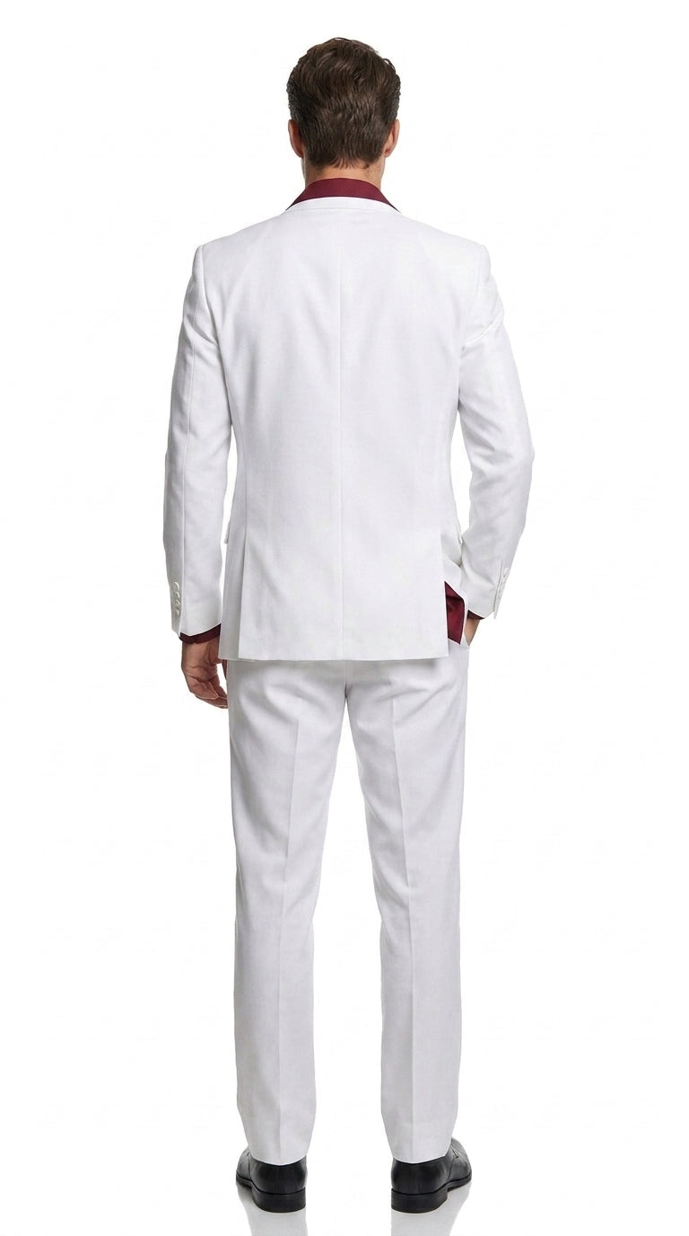 Men’s White Scarface Inspired Suit with Red Shirt, Tony Montana Style Costume Party Suit