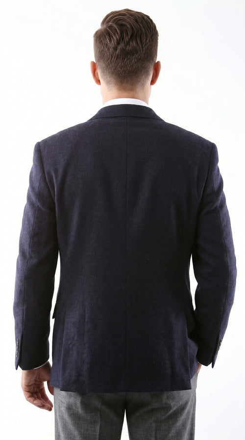 Men’s Navy 2 Button Blazer, Superior 150s Wool Feel Microfiber Formal Business Jacket