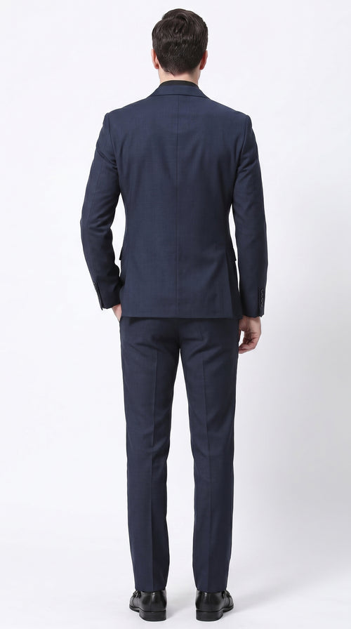 Men’s Navy Ultra Slim Fit Double Breasted Suit with Narrow Leg Pants, Tapered Jacket Formal Suit