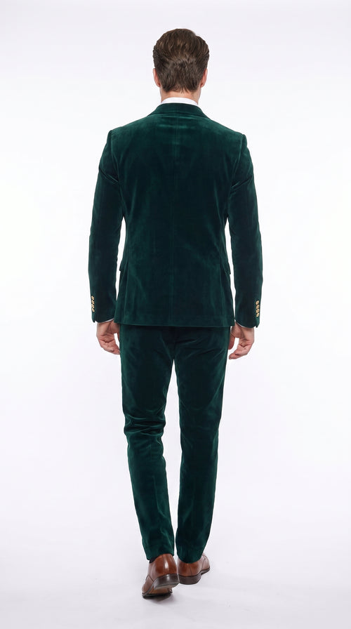 Men’s Rossi Man Zeus Emerald Green Velvet Double Breasted Tuxedo Suit, Formal Wedding Prom Dinner Suit