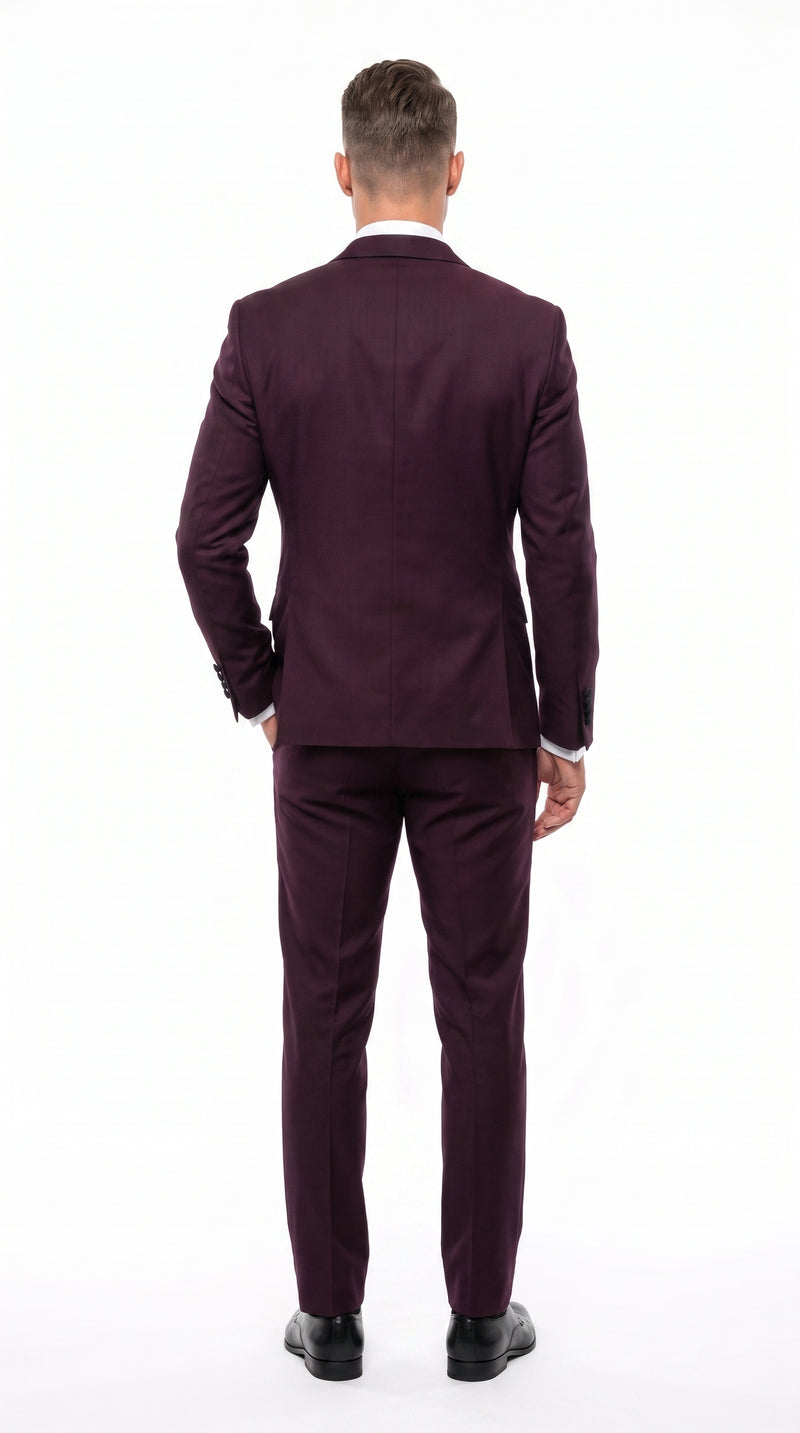 Alberto Men’s Burgundy 1 Button Peak Lapel Tuxedo, Formal Wedding Prom Dinner Suit