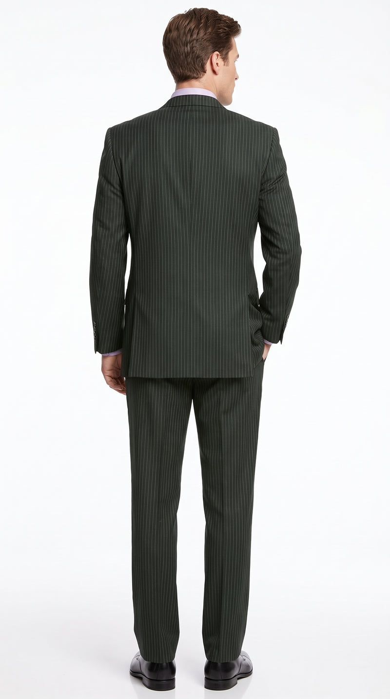 Men’s Black Pinstripe 3 Piece Suit, Vested 2 Button Formal Wedding Business Suit