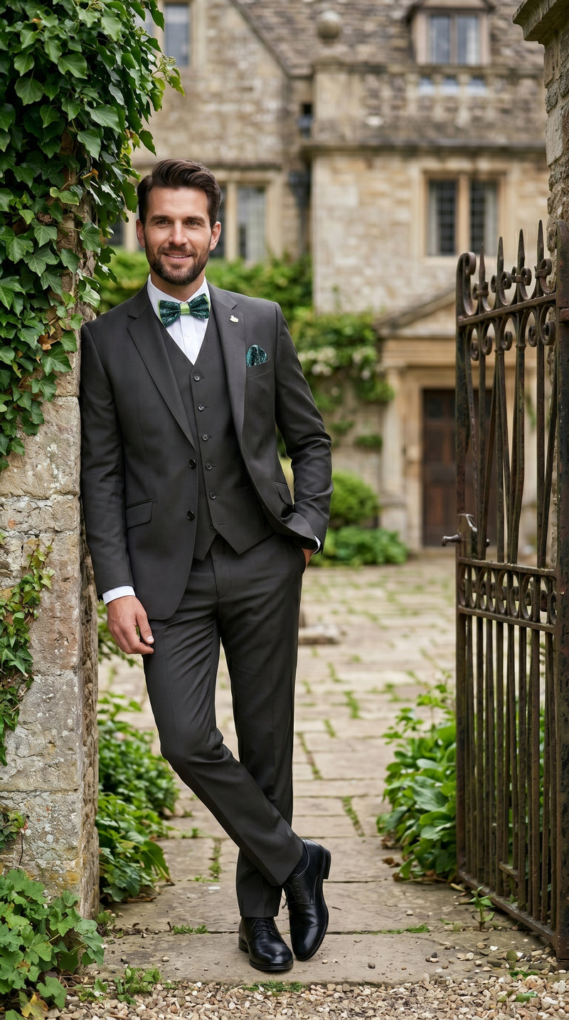 Statement Men’s Solid Olive 100% Wool Vested Suit, Formal Wedding Business 3 Piece Suit Set