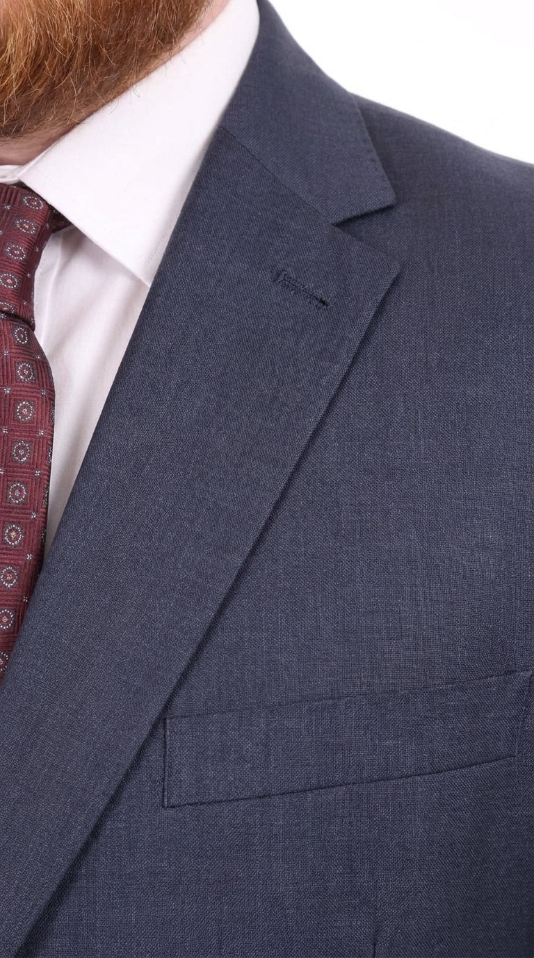 Men’s Heather Blue Portly Fit Suit, Big Size Formal Wedding Business Dress Suit