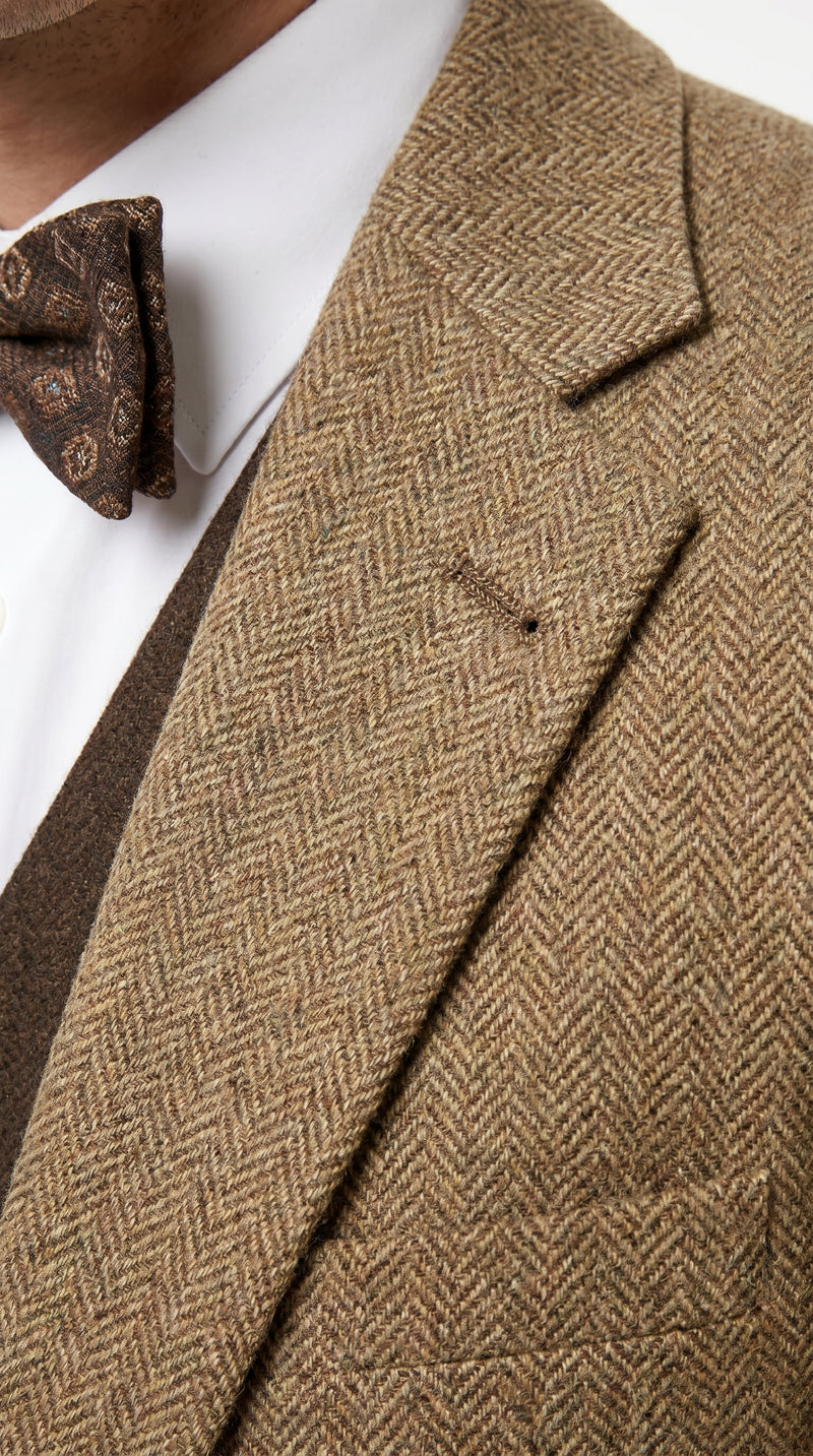 Men’s Camel Pocket Suit with Brown Vest, Vintage Inspired Formal Dress Outfit