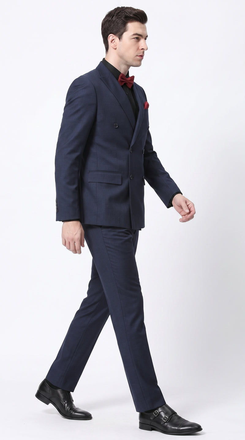 Men’s Navy Ultra Slim Fit Double Breasted Suit with Narrow Leg Pants, Tapered Jacket Formal Suit