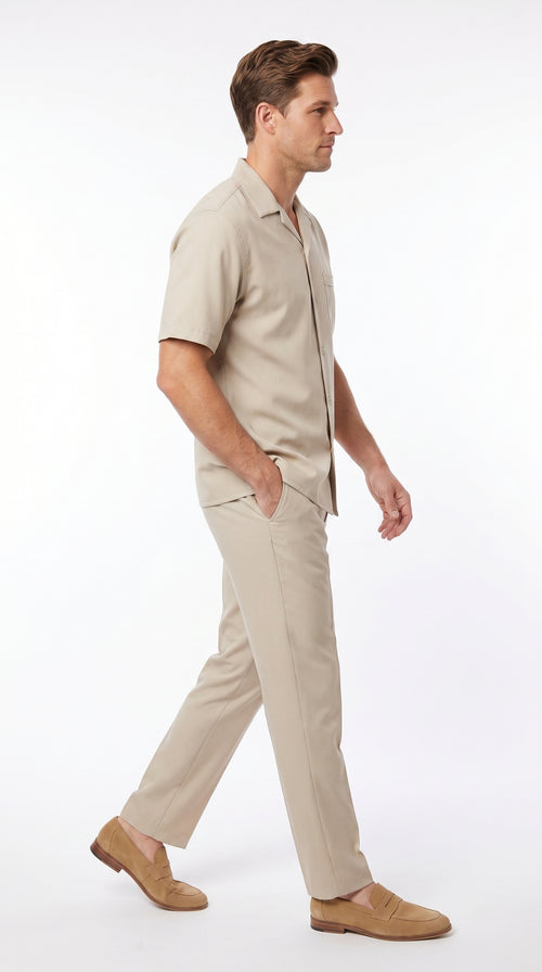 Men’s Big and Tall Cream Walking Suit, Short Sleeve Shirt and Matching Pants 4XL 5XL 6XL 7XL 8XL