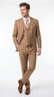 Menâs Caramel 2 Button Modern Fit Vested Wool Suit, Formal Wedding Business Dress Suit