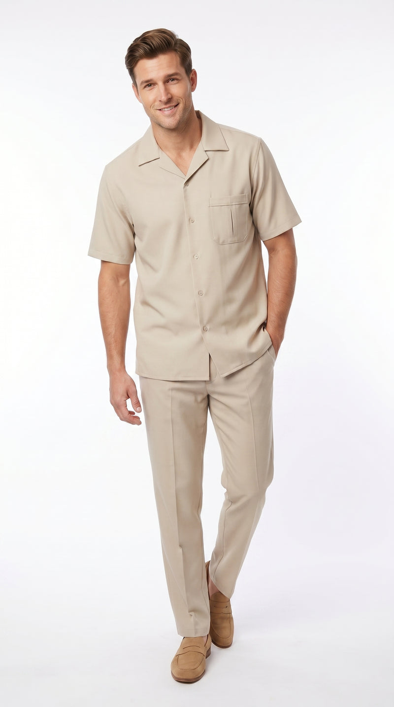 Men’s Big and Tall Cream Walking Suit, Short Sleeve Shirt and Matching Pants 4XL 5XL 6XL 7XL 8XL