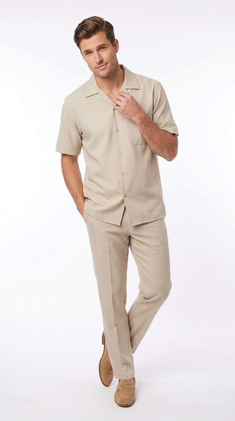 Men’s Big and Tall Cream Walking Suit, Short Sleeve Shirt and Matching Pants 4XL 5XL 6XL 7XL 8XL
